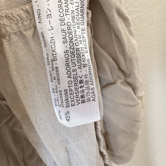 Zara Lace Trim Linin Blend Mini Dress Sand Size Medium Collared Short Sleeve - Picture 7 of 8